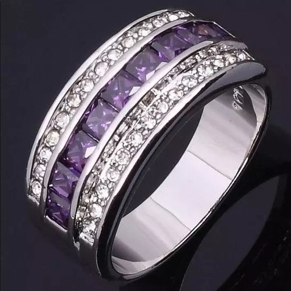 925 Sterling Silver Stamped Princess Cut Ring